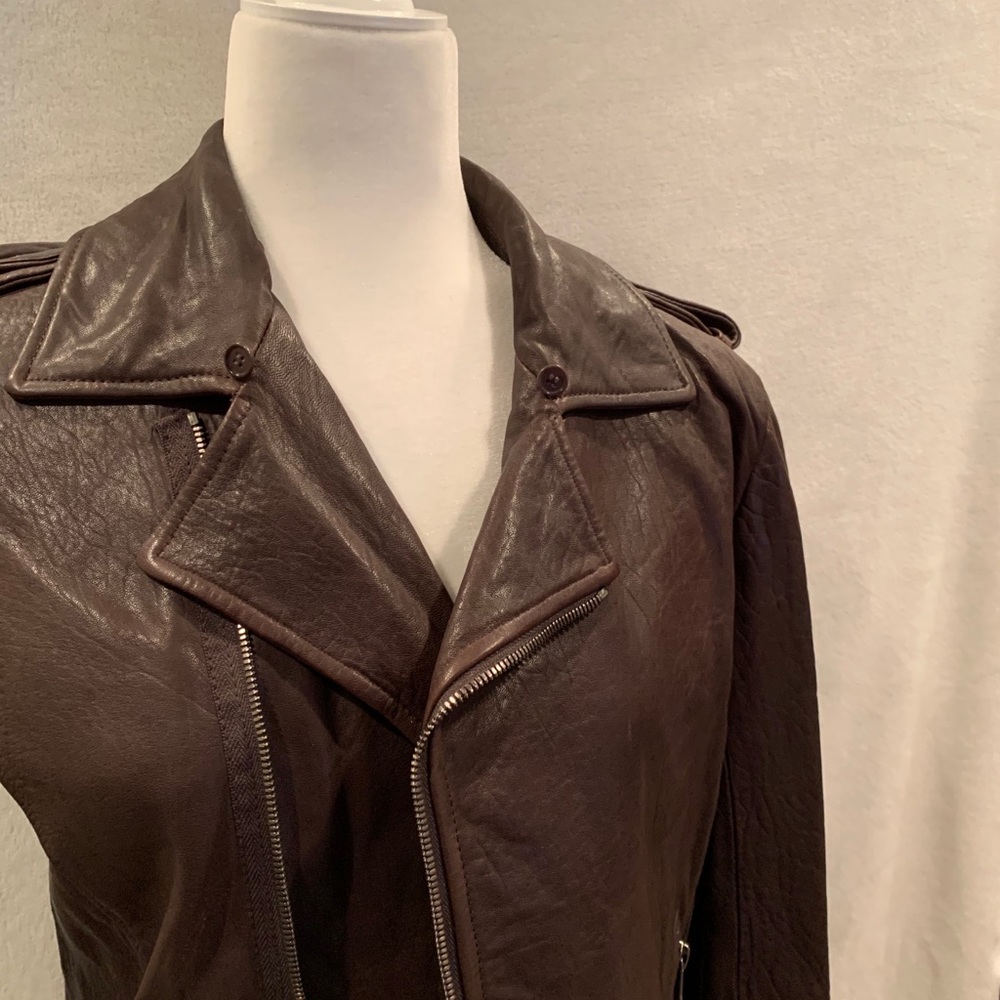 Jacket, leather, NWT, leather moto jacket. Removable fur collar - Picture 3 of 15